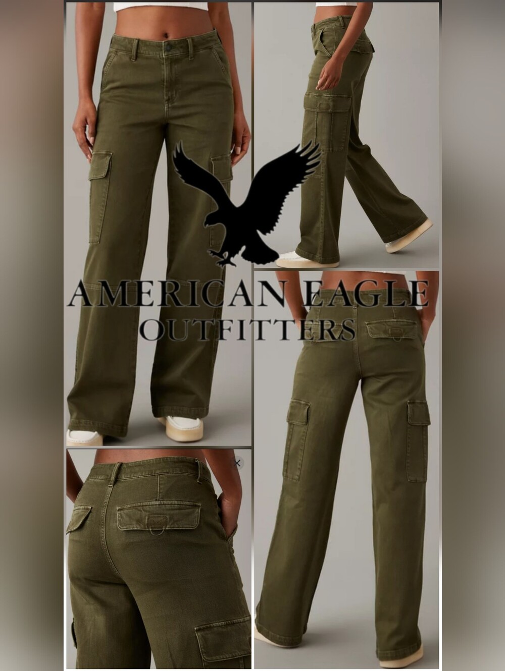 American Eagle Outfitters Dreamy Drape Baggy Super Hi-Rise Wide Leg Cargo Pants